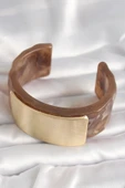 Kahverengi Mermer Desen Akrilik Platik Gold Dikdörtgen Plaka Model Vintage Kadın Bilezik thumbnail 2