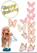 Kelebek ve Kız Yenilebilir Cupcake ve Pasta Resim Baskı - 1
