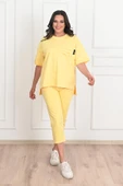 Kadın Yırtık Cep Detaylı Kısa Kollu Büyük Beden Kapri Eşofman Takım 8010-23 - 9