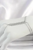Pirinç Gümüş Renk Zirkon Taşlı V Model Kadın Şahmeran - 1