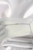 Pirinç Gümüş Renk Su Yolu Zirkon Taşlı Mavi Taş Detaylı Kadın Şahmeran - 1