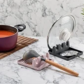BUFFER® Tencere Kapak Tutuculu Kaşıklıklı Tencere Kapak Standı Pratik Kaşık Kepçe Altlık Düzenleyici - 2