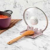 BUFFER® Tencere Kapak Tutuculu Kaşıklıklı Tencere Kapak Standı Pratik Kaşık Kepçe Altlık Düzenleyici - 4