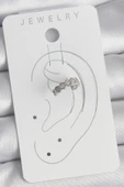 Pirinç Gümüş Renk Bal Peteği Model Zirkon Taşlı Kadın Kıkırdak Küpe - 2