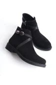 JET-ALMILA Fermuarlı Lastikli Ortopedik Taban Topuklu Süet Kadın Bot SST - Siyah thumbnail 5
