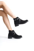 JET-ALMILA Fermuarlı Lastikli Ortopedik Taban Topuklu Süet Kadın Bot SST - Siyah thumbnail 2