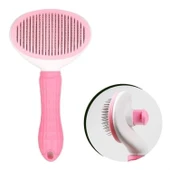 BUFFER® Kedi Köpek Tüy Toplayıcı Kendini Temizleyebilen Ergonomik Saplı Evcil Hayvan Tarağı Pembe - 1