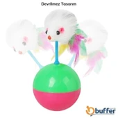 BUFFER® Kedi Oyun Topu Tüylü Fareli Hacı Yatmaz Eğitici Yavru Kedi Fare Kovalama Oyuncağı - 8