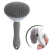 BUFFER® Kedi Köpek Tüy Toplayıcı Kendini Temizleyebilen Ergonomik Rahat Evcil Hayvan Tarağı Gri - 1