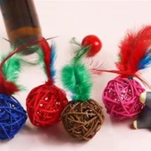 BUFFER® 2li Rattan Renkli Peluş Tüy Kedi Köpek Oyuncak Yakalama Çiğneme Çıngıraklı Top Oyuncağı - 4