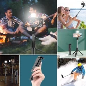 BUFFER® Kendiliğinden Işıklı Masaüstü Tripod Olabilen Telefon Tutuculu Kablosuz Kumandalı Selfie Çubuğu - 3