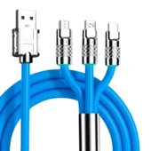 BUFFER®Kutulu  3 Şarj Aleti 1 Arada Çinko Alaşım Hızlı Şarj Kablosu Mavi 3 in 1 - 3