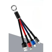 BUFFER® Işıklı Anahtarlık Model 3 in 1 USB Çıkışlı MİKRO,TYPE-C ve İphone Uyumlu Şarj Kablosu - 7