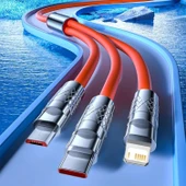 BUFFER®  3 Şarj Aleti 1 Arada Çinko Alaşım Hızlı Şarj Kablosu Turuncu - 5