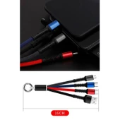 BUFFER® Işıklı Anahtarlık Model 3 in 1 USB Çıkışlı MİKRO,TYPE-C ve İphone Uyumlu Şarj Kablosu - 8