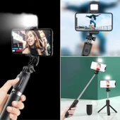 BUFFER® Kendiliğinden Işıklı Masaüstü Tripod Olabilen Telefon Tutuculu Kablosuz Kumandalı Selfie Çubuğu - 2