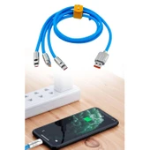 BUFFER®Kutulu  3 Şarj Aleti 1 Arada Çinko Alaşım Hızlı Şarj Kablosu Mavi 3 in 1 - 4