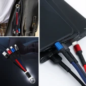 BUFFER® Işıklı Anahtarlık Model 3 in 1 USB Çıkışlı MİKRO,TYPE-C ve İphone Uyumlu Şarj Kablosu - 1