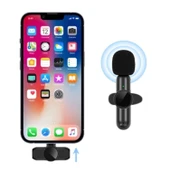 BUFFER® Type C Uyumlu İphone Dönüştürücülü Kablosuz Yaka Mikrofonu Android ve İphone Uyumlu Mini Mikrofon - 5