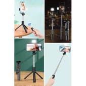 BUFFER® Kendiliğinden Işıklı Masaüstü Tripod Olabilen Telefon Tutuculu Kablosuz Kumandalı Selfie Çubuğu - 6