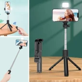 BUFFER® Kendiliğinden Işıklı Masaüstü Tripod Olabilen Telefon Tutuculu Kablosuz Kumandalı Selfie Çubuğu - 1