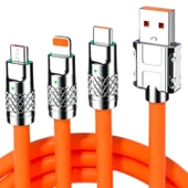 BUFFER® 3 in 1 Type-C + Micro Usb + Lightning Hızlı Şarj Kablosu Silikon Kablo 1 Metre Opp Ambalaj - 5