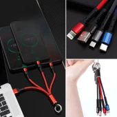 BUFFER® Işıklı Anahtarlık Model 3 in 1 USB Çıkışlı MİKRO,TYPE-C ve İphone Uyumlu Şarj Kablosu - 4