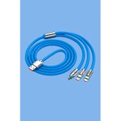 BUFFER®Kutulu  3 Şarj Aleti 1 Arada Çinko Alaşım Hızlı Şarj Kablosu Mavi 3 in 1 - 5