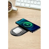 BUFFER® 2si 1arada Kablosuz Saat,Kulaklık ve Telefon Hızlı Şarj Etme Aparatı - 7