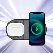 BUFFER® 2si 1arada Kablosuz Saat,Kulaklık ve Telefon Hızlı Şarj Etme Aparatı - 5