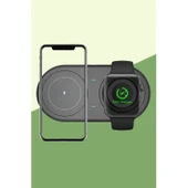 BUFFER® 2si 1arada Kablosuz Saat,Kulaklık ve Telefon Hızlı Şarj Etme Aparatı - 6