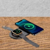BUFFER® 2si 1arada Kablosuz Saat,Kulaklık ve Telefon Hızlı Şarj Etme Aparatı - 4