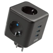 BUFFER® Isıya Dayanıklı Termal Akım Korumalı ve Çocuk Korumalı 3 Priz Girişli 3 USB Girişli Küp Priz - 2