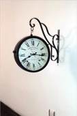 Büyük 45cm Sessiz Yuvarlak Çelik Çift Taraflı Caml Dikey Duran İki Yönlü İstasyon Saat Station Clock thumbnail 5