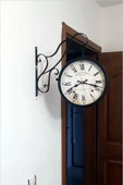 Büyük 45cm Sessiz Yuvarlak Çelik Çift Taraflı Caml Dikey Duran İki Yönlü İstasyon Saat Station Clock thumbnail 4