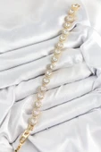 Pirinç Zirkon Taşlı Daire Baget Model Gold Renk VIP Seri Kadın Bileklik - 2