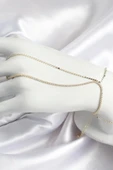Pirinç Zirkon Taşlı Ezme Zincir Model Gold Renk Kadın Şahmeran - 1