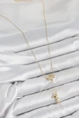 Pirinç Zirkon Taşlı Sallantılı Ayıcıklı Yıldız Model Gold Renk Kadın Kolye - 2