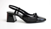 Assortie Siyah File Detaylı Rugan Slingback Topuklu Ayakkabı - 1