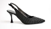 Assortie Siyah Taş Detaylı İnce Topuklu Slingback Kadın Ayakkabı - 1