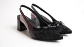 Assortie Siyah Puantiyeli Rugan Detaylı Topuklu Slingback Ayakkabı - 2