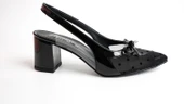 Assortie Siyah Puantiyeli Rugan Detaylı Topuklu Slingback Ayakkabı - 1