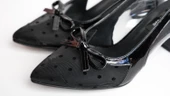 Assortie Siyah Puantiyeli Rugan Detaylı Topuklu Slingback Ayakkabı - 3