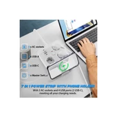 Akım Korumalı Anahtarlı Priz - 3x Priz - 2x Usb - 2x Type-c - 2 Mt Kablo Hızlı Şarj Özellikli Siyah - 5