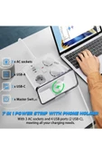 Akım Korumalı Anahtarlı Priz - 3x Priz - 2x Usb - 2x Type-c - 2 Mt Kablo Hızlı Şarj Özellikli Siyah - 5