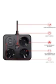 Akım Korumalı Anahtarlı Priz - 3x Priz - 2x Usb - 2x Type-c - 2 Mt Kablo Hızlı Şarj Özellikli Siyah - 7