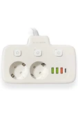 Akım Korumalı 2 li Ayrı Anahtarlı Priz, 2x Priz, 3x Usb, 1x Type-c, 2 Mt Kablo, Hızlı Şarj - 4