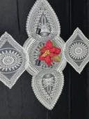 NİVEMESHOME BEYAZ ÖRME TAKIM 3 PARÇA SUNUMLUK SETİ (RUNNER + SUPLA 2 ADET) - 1