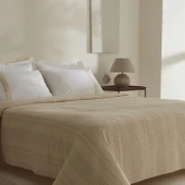 Karaca Home White Collection Delisa %100 Pamuk Keten Çift Kişilik Pike Takımı Krem thumbnail 2