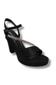 Erbay 341-25 Saten Şerit Taşlı Yüksek Topuk Kadın Sandalet - 1